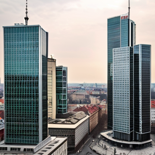Home 14 Income Inequality in Poland**
`Create a stark bar graph visualization. On one side, towering skyscrapers represent the annual earnings of CEOs of major Polish corporations, depicted in Złoty. On the other, a series of small, almost invisible houses symbolize the average yearly salary of a Polish worker. The title is "Przepaść Dochodowa" (Income Gap). The background is a blurred cityscape of Warsaw, emphasizing the contrast between wealth and poverty.`
**